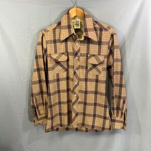 Vintage Kennington Shirt Mens Medium Plaid Wool Blend Button Up Western 70s